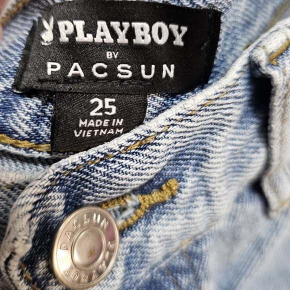 The Playboy by PacSun Light Blue High Waisted Straight Leg Jeans have a statemen - Picture 5 of 6
